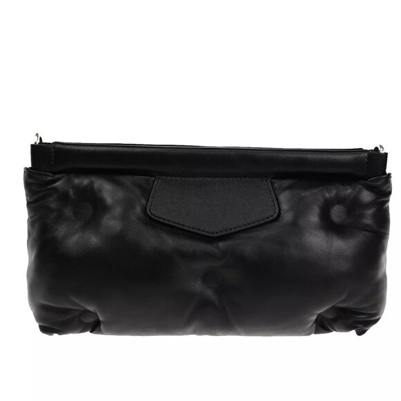 MAISON MARGIELA Logo Glam Slam Chain Clutch Hand Bag Leather Black Silve 40RF146 - Picture 3 of 15